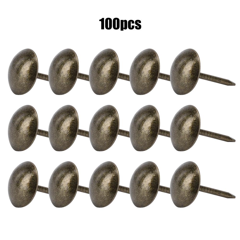 100Pcs Upholstery Nail Antique Brass Iron Furniture Decorative Drawing Pin Accessories 11x17mm