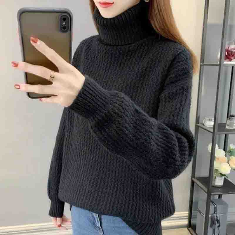 Sweater Women Thick Turtleneck Jumper Loose Pullover Knit Bottoming Shirt Feminina Pull Long Simple Basic Autumn and Winter