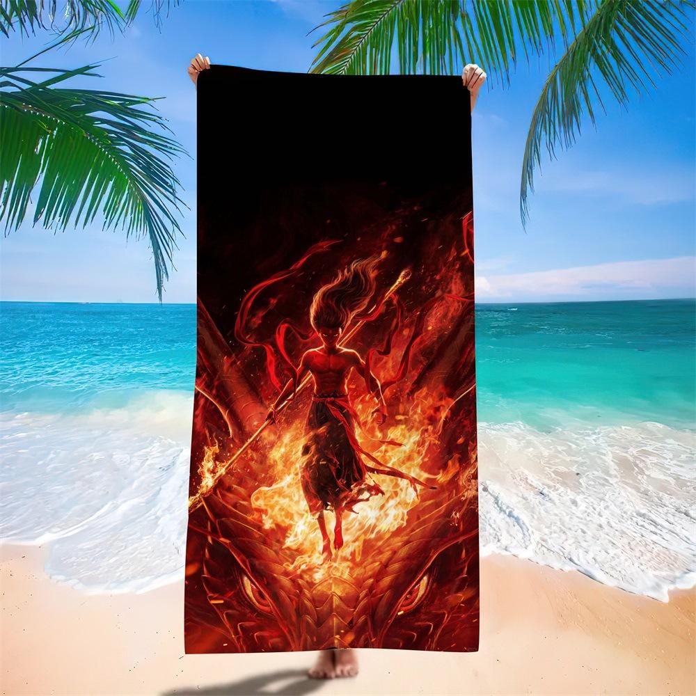 Nezha Beach Towel, Sun Protection, Quick Drying, Enlarged And Thickened Summer Seaside Vacation, Guochao Cartoon Bath Towel