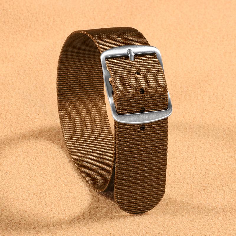 

20mm Sport Nylon Canvas Watch Band for Women Men Watch Strap Army Sport Strap Fabric Nylon Watchband Silver Buckle Belt 20mm коричневий