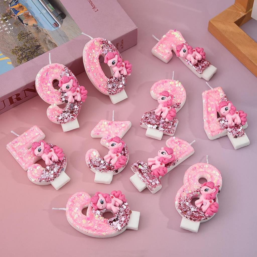 Pink Creative Number and Cartoon Birthday Cake Candles - Handmade Party Decorations