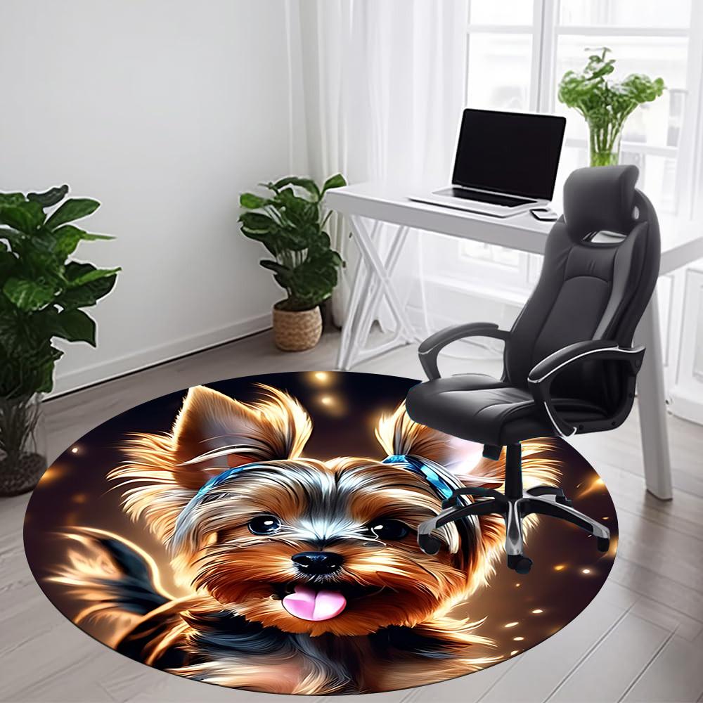 1pc Puppy Yorkie Office Round Area Rug, Indoor Mat Suitable ForOffice, Under Office Chairs Bedroom Living Room Home Decor T174