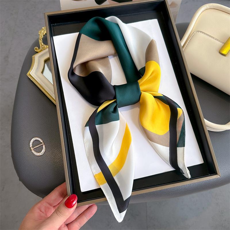 

Роскошный квадратный шелковый шарф с клетчатым принтом для женщин, хиджаб, повязки для волос, 70 см, шейный платок, женская атласная шаль, лента, повязка на голову