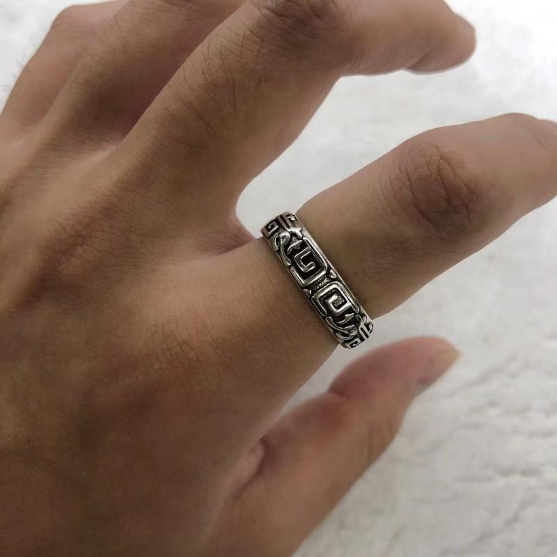 Adjustable Mens Ring With Dragon Motif Geometric Design Vintage Style Unisex Statement Finger
