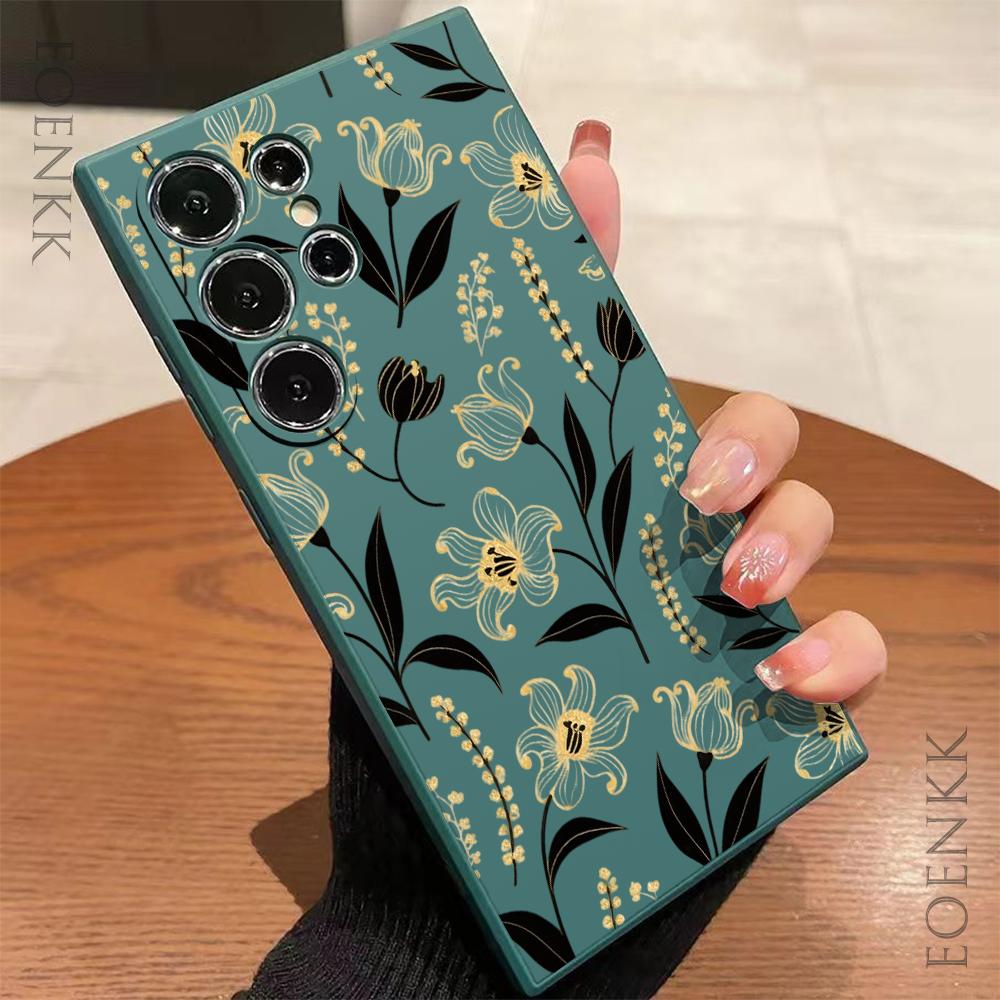 Simple Flower Pattern Soft Phone Case For Samsung Galaxy S25 S24 Ultra S23 S22 S21 S20 Ultra FE Plus Note 10 20 Lite Cover
