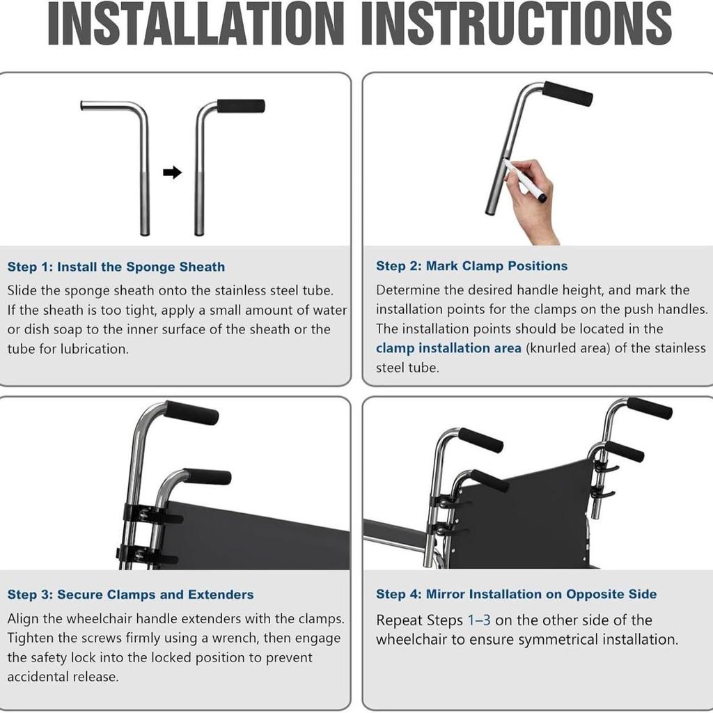 Universal Retractable Wheelchair Handle Extender, 300 Lbs Capacity