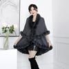 Plus Size Women's Knitted Cardigan with Imitation Rex Rabbit Fur Collar - Autumn/Winter Cape Shawl