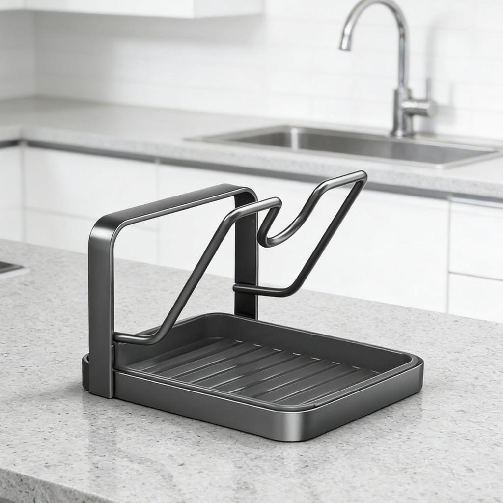 Kitchen Pot Lid Storage Rack with Tray, Lid Holder While Cooking, Lid and Spoon Rest, Multifunctional Kitchen Organizer for Stov