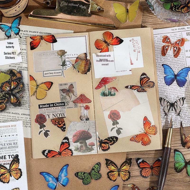 PET Butterfly & Cartoon Stickers for DIY Journaling, Guka Decoration, Kids' Water Bottles, and Scenery Designs.
