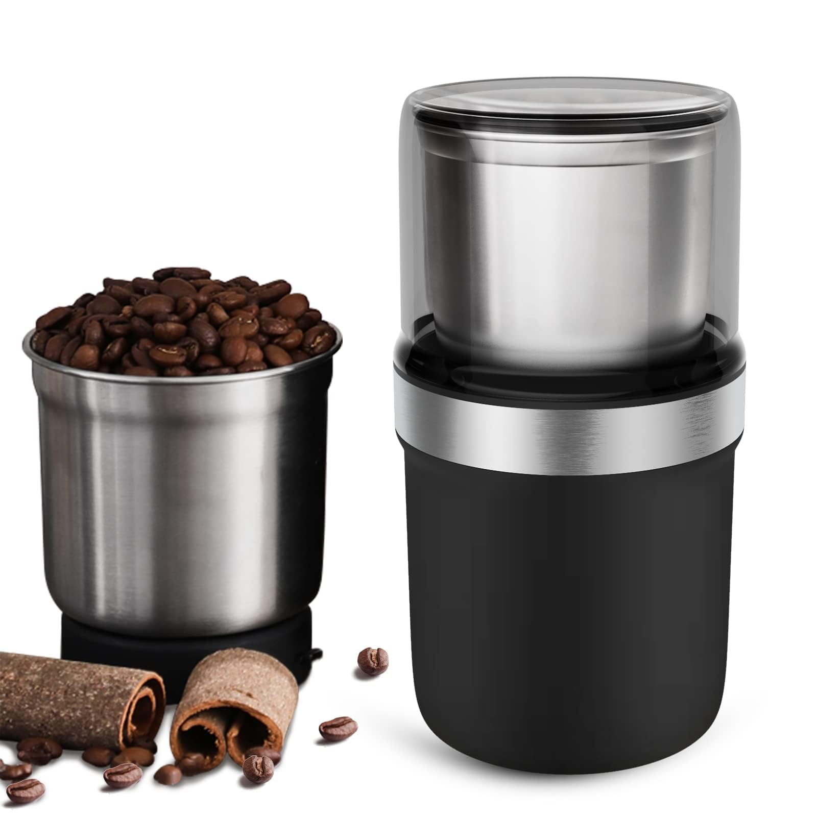

BESROY Electric Coffee Grinder Coffee Powder Coffee Bean Grinds Coffee Green Sichuan Chili Black and Grains Includes Cleaning Easy to Clean - Grinder, чорний