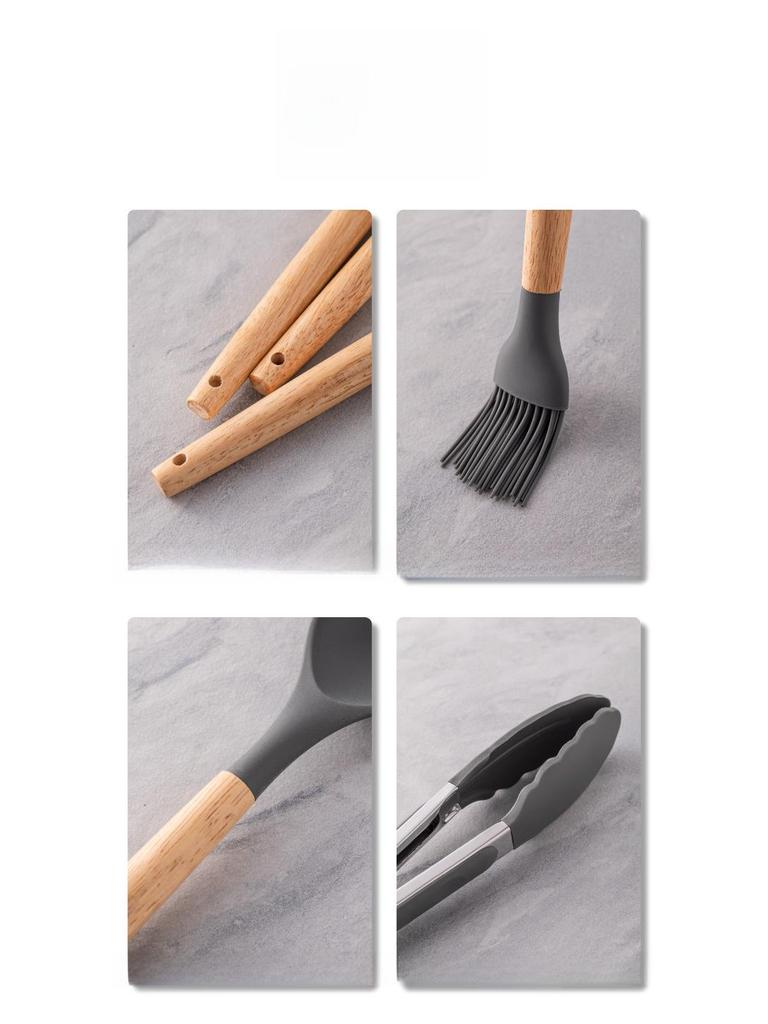 12-Piece Silicone Kitchenware Set with Wooden Handles: Non-Stick Cooking Spatulas and Tools