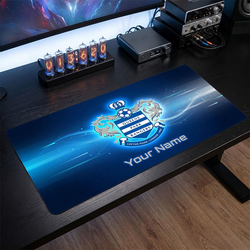Queens Park Rangers Custom Large Mouse Pad, Personalized Name Text Print, Football Logo Non‑Slip Desk Mat Gaming Gift