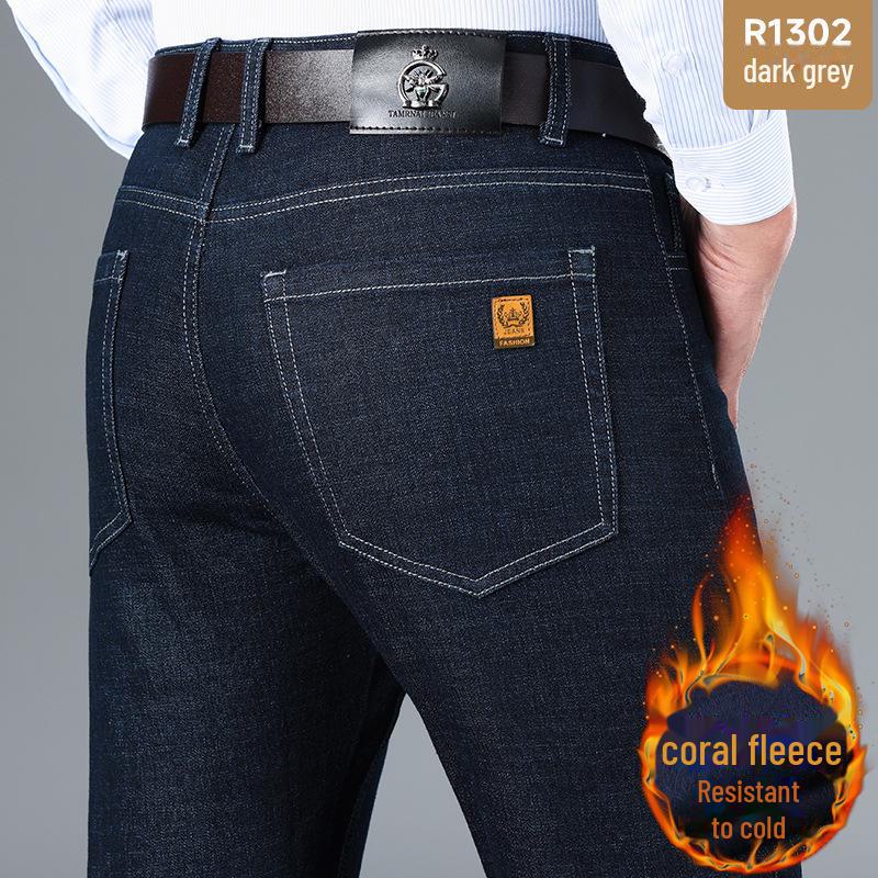 Elastische Jeans mit hoher Taille für Herren: Knitterfreie, dicke Hose für Herbst und Winter