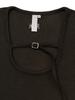 KIJUN Belted U-Neck Top Dark Brown