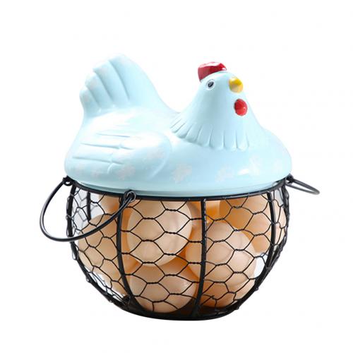 Iron Ceramic Hen Ornament Egg Fruit Storage Basket Container Kitchen Supplies Kitchen Tableware