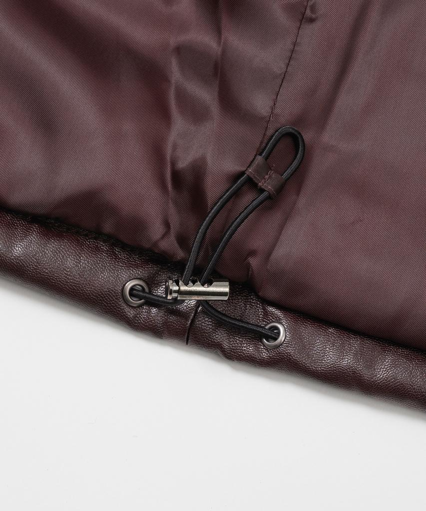 Leftseoul Synthetic Leather Short Padded Vest [Brown]