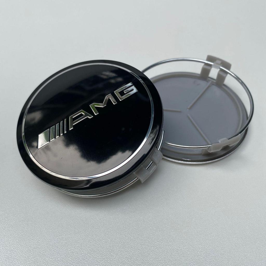 Emblema de Tampa de Cubo de Roda Compatível com Mercedes 75MM - Tampa de Pneu de Plástico Prata Preta com Design de Espiga de Trigo.