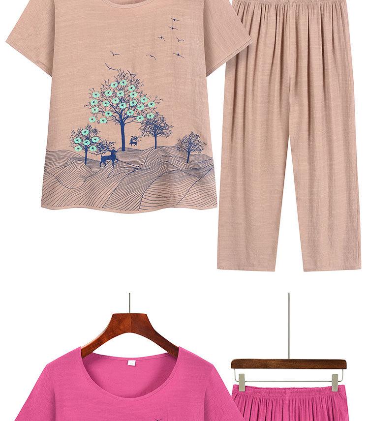 Grandma's Summer Short Sleeve Two-Piece Set: Floral Print, Round Neck, Loose Casual Top for Middle-Aged & Elderly Women