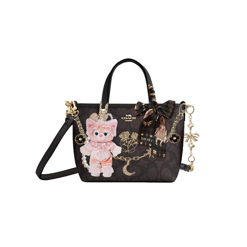 

COACH handbag [Customized bag] City 15 brand logo detachable shoulder strap rose print chain bow extension chain ribbon Jinhui Old Dream Basic Model чорний