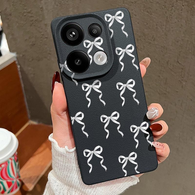 Bowknot Pattern TPU Soft Phone Case For Xiaomi 13T Pro Poco X7 X6 M6 Pro Redmi Note 14 13 Pro 12 11 Leather Texture Slim Shockproof Matte Back Cover