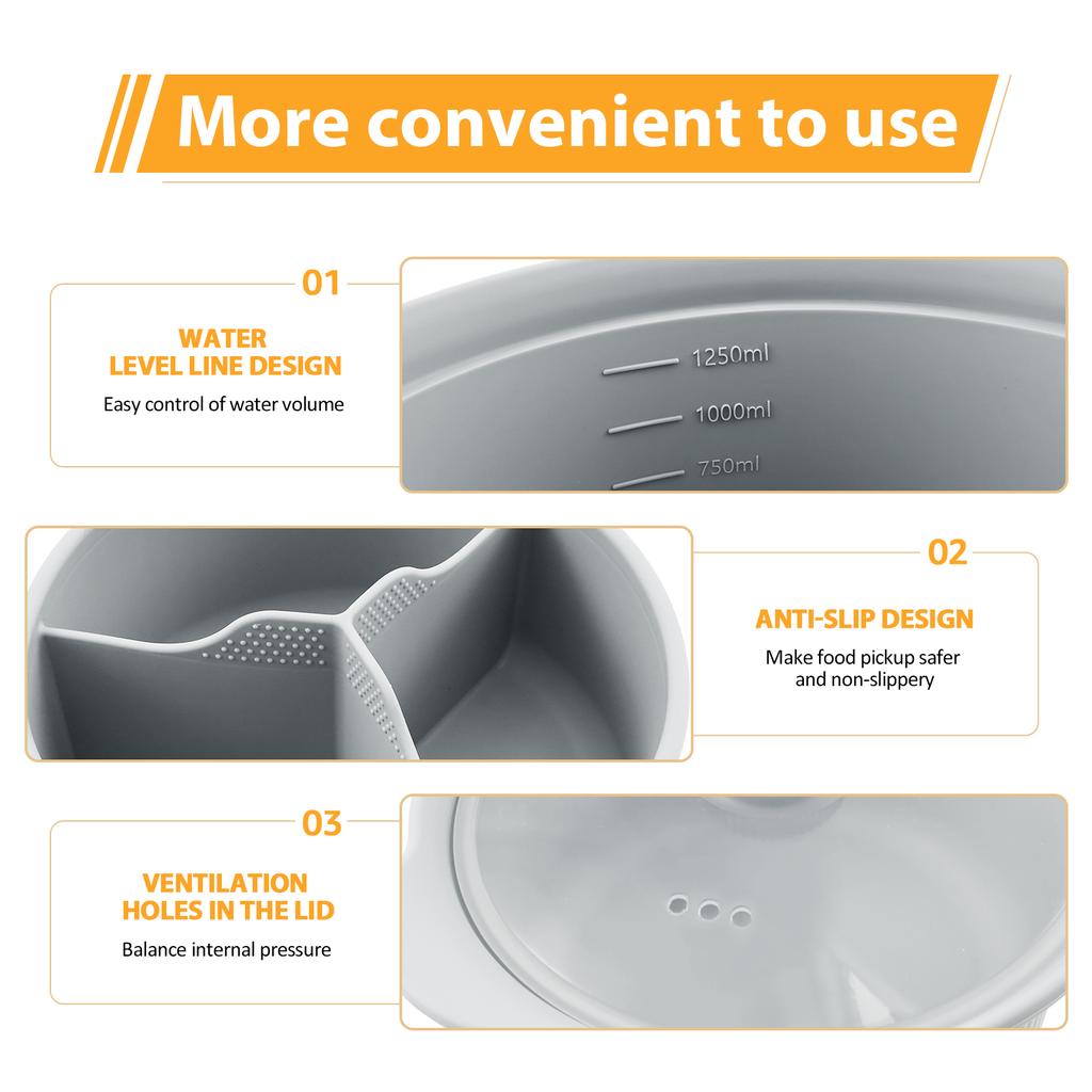 Microwave Silicone Steamer 3 Compartments Microwave Pot Heat Resistance Multifunctional Steamer Bowl Portable Air Fryer Pot Easy