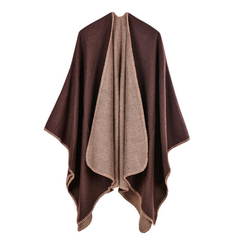 Versatile Plaid Women's Faux Cashmere Shawl: Ethnic Style Slit Cape for Autumn/Winter