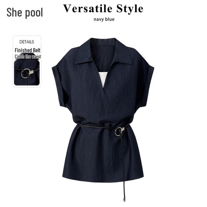 Ta Chi Women s Faux Two-Piece Color-Block Lapel Shirt XL