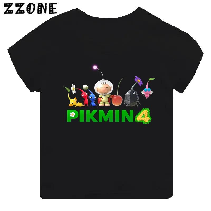 Hot Sale Video Game Pikmin 4 Print Cartoon Kids T-shirt Girls Clothes Baby Boys Black Short Sleeve T Shirt Children Tops,TH5868