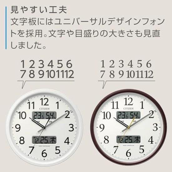 Rhythm Citizen Wall Clock Radio-Controlled Analog Temperature Humidity Calendar (Digital LCD Display) Quiet Continuous Second Hand White 35x5.6cm