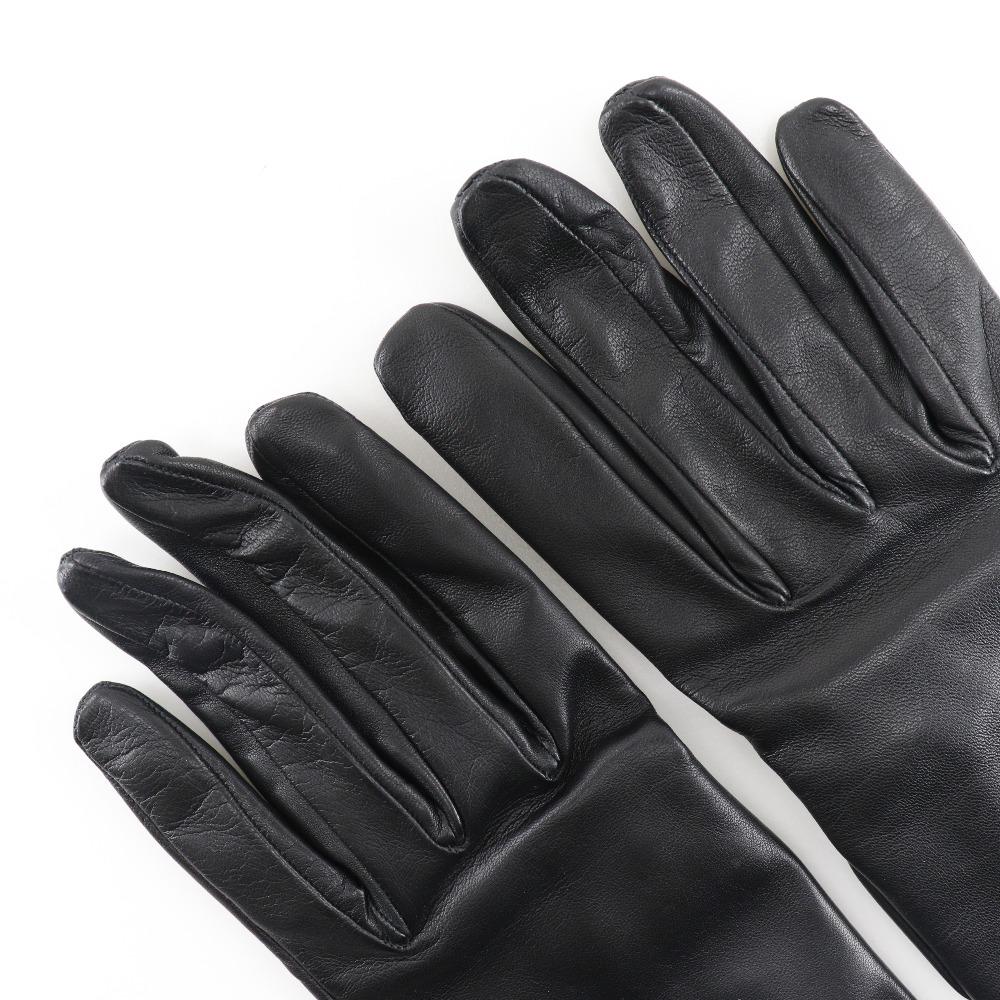 HERMES Glove gloves black lambskin/Satin Women Used