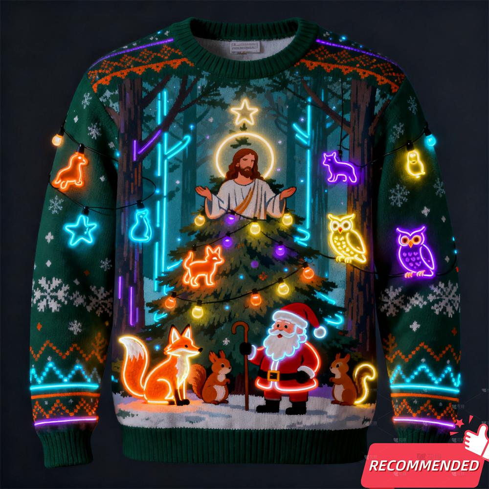 Maglione Brutto di Natale Stampa 3D Luce al Neon Finta per Donne Uomini Abbigliamento Buon Natale Pupazzo di Neve Divertente Babbo Natale Gesù Felpe Tuta