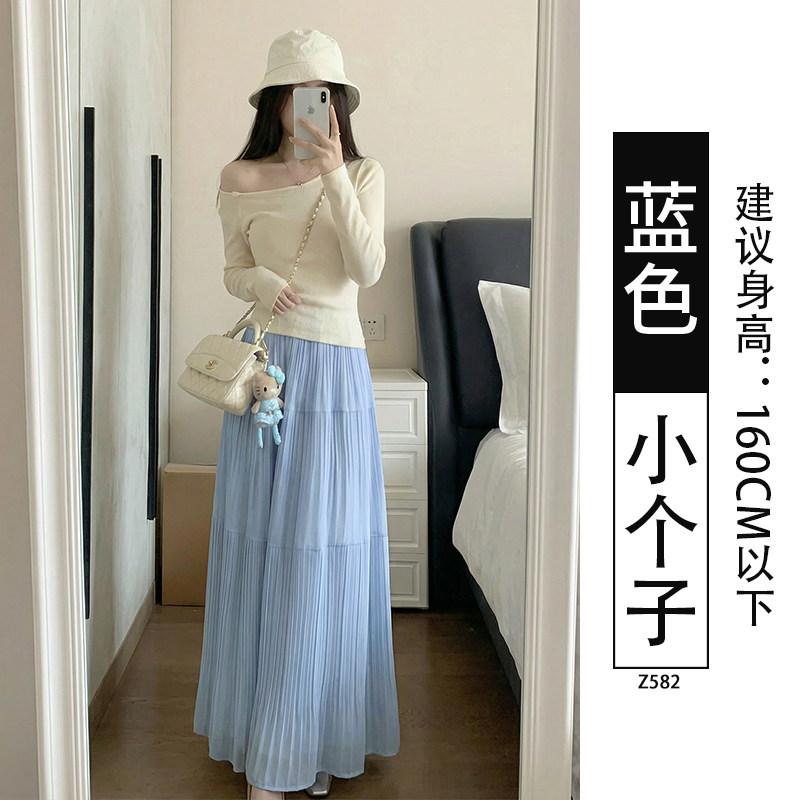 Purple half-length long dress women's spring new high-waisted fairy cake skirt small a-character chiffon big swing skirt