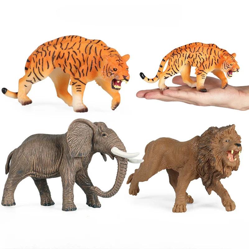 Children's Simulation Beast Animal Model Toys Hobbies Action Figures Lion Tiger Elephant Ornament Collection Animals Kids Game