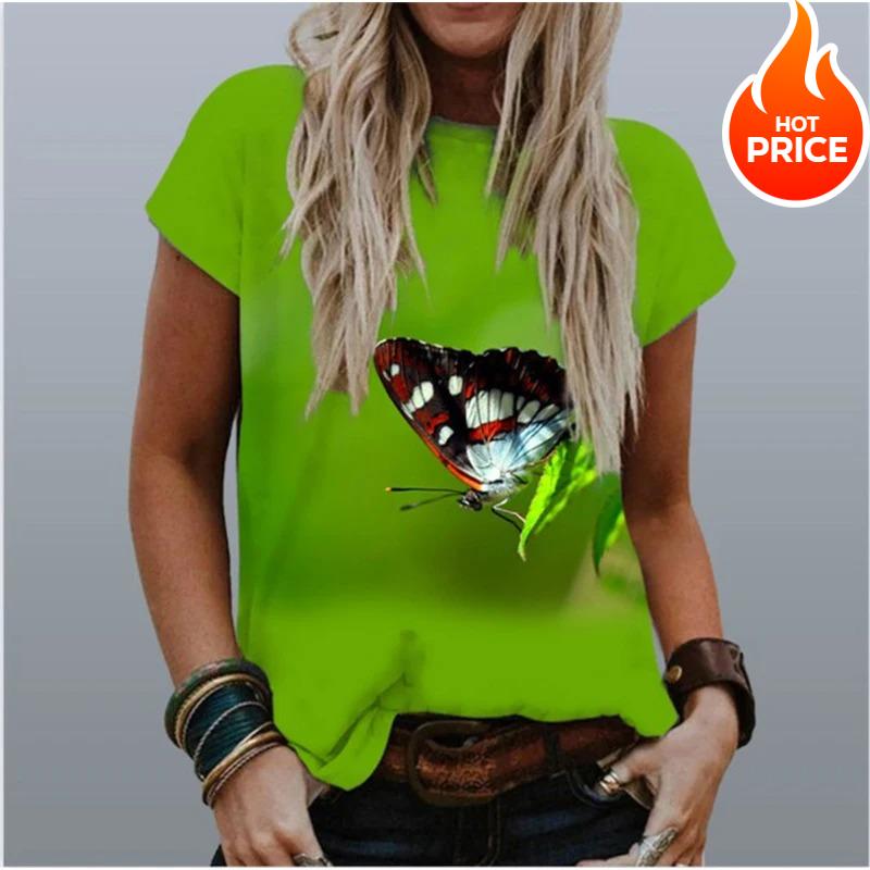 Summer T-shirts Butterfly 3d Print Streetwear Women's Casual Fashion Oversized O-neck T Shirt Y2k Female Girl Tops Tees Clothing