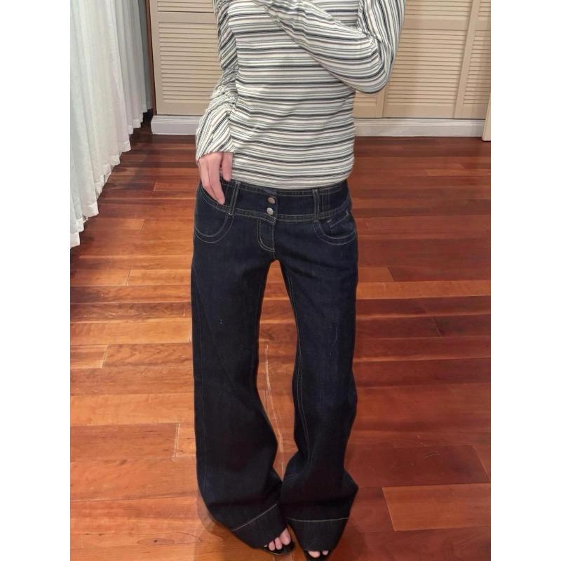 Americké retro džíny s nízkým pasem a širokými nohavicemi dámské letní podzimní volné splývavé vysoké prodloužené délky horké dívky široké nohavice