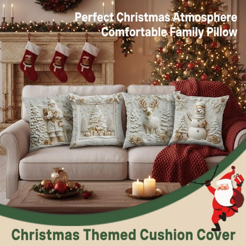 Soft Santa Christmas Pillow Cover For Festival Home Decoration And Holiday Couch Bedroom Accessories