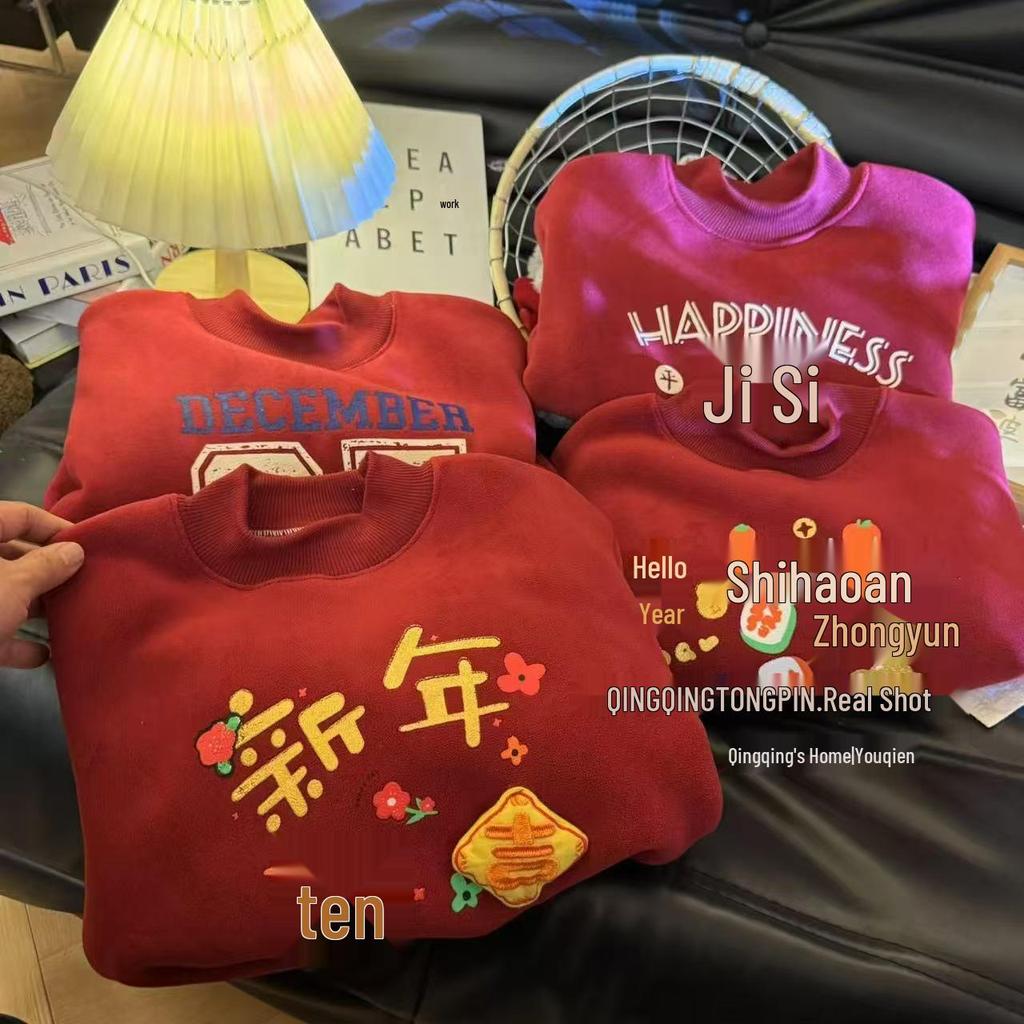 Winter Fleece-Lined Baby New Year Robe, Half-High Collar Sweatshirt for Boys and Girls