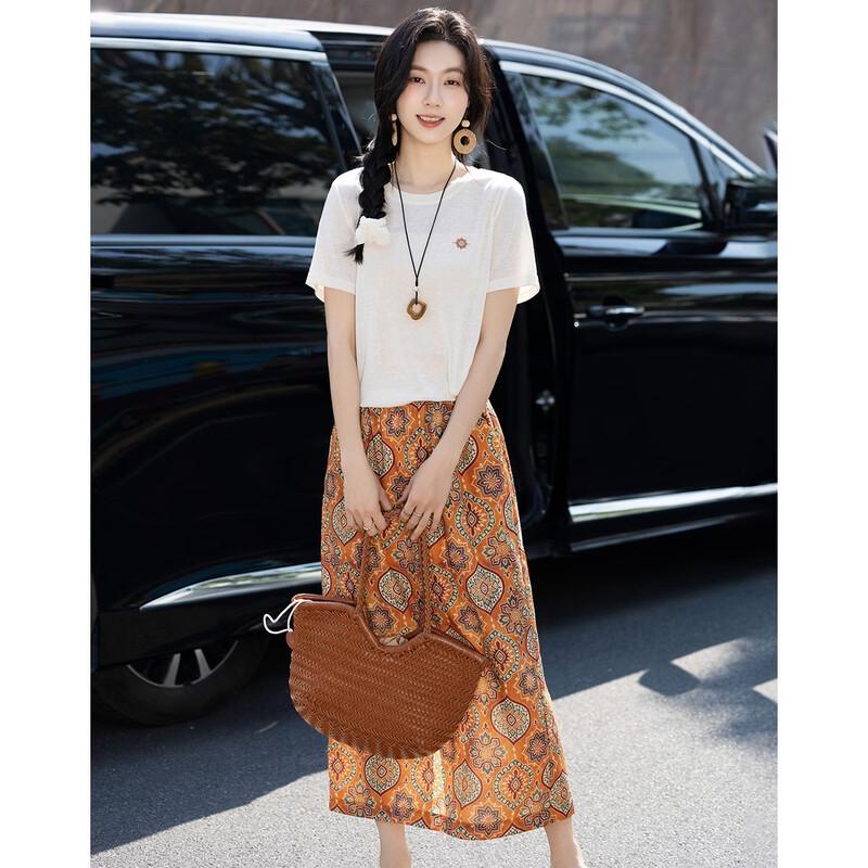 Demana Women's Lyocell Blend Printed Skirt Set