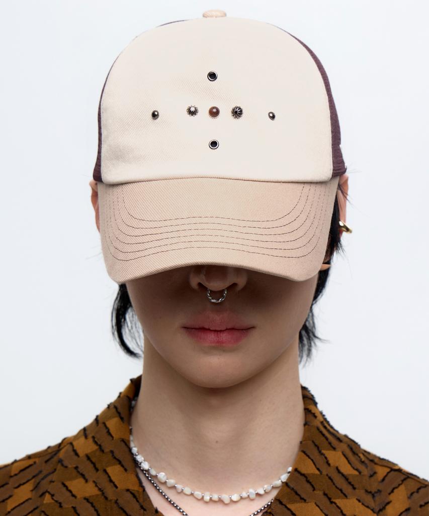 Aleseueseussi Western Rivet Mesh Cap - Brown/Beige