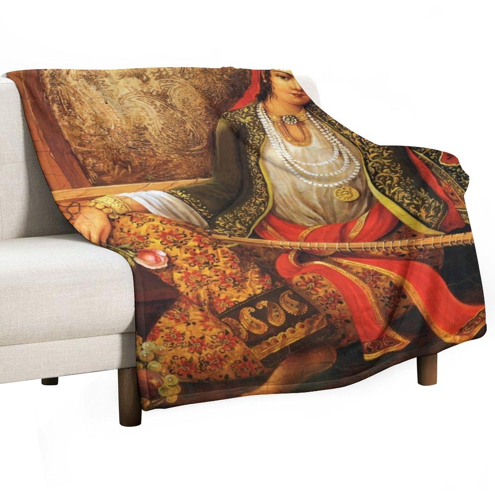Iranian Qajar Woman Throw Blanket Hairys Soft Plush Plaid Thin manga Blankets 30x40in