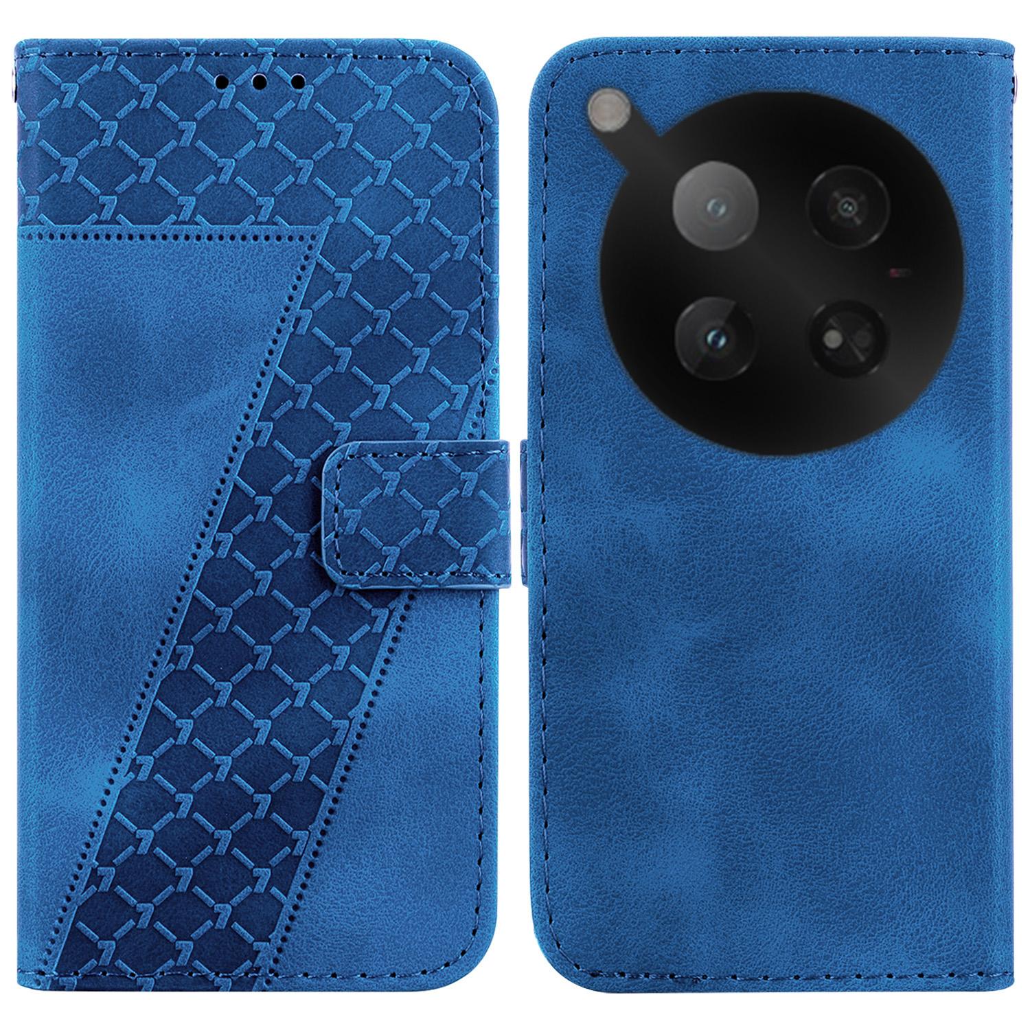 

For Infinix Zero 40 4G Stand Case 7-Shaped Pattern Imprint Leather Phone Cover with Strap Dark Blue