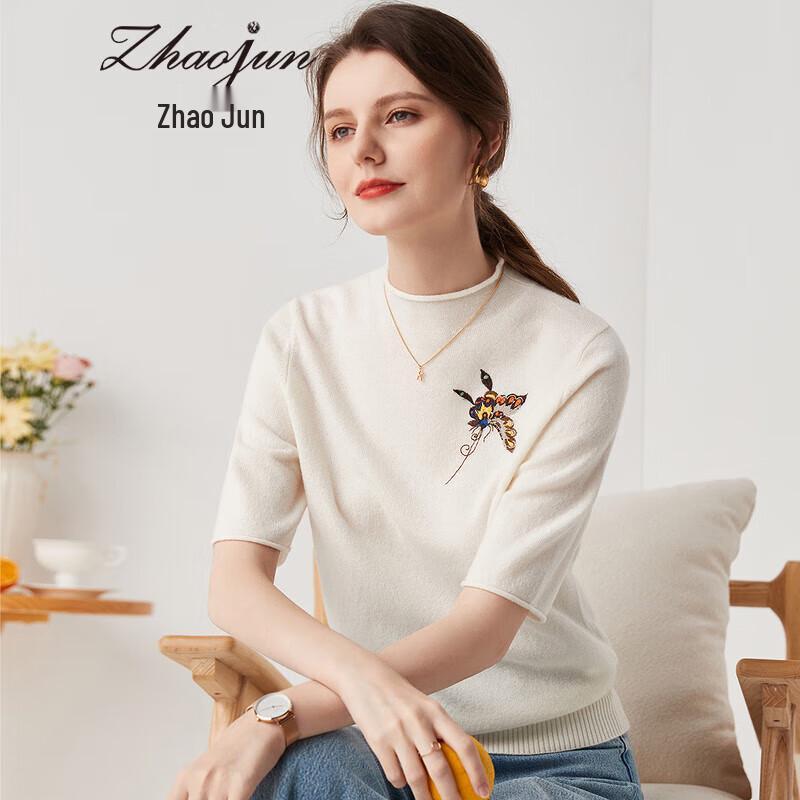 

Zhaojun Women s Embroidered Mock Neck Short Sleeve Cashmere Sweater 2XL