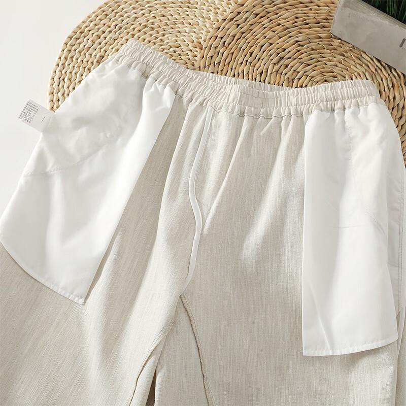 ROMON Men's Chinese Style Linen Blend Harem Cropped Pants