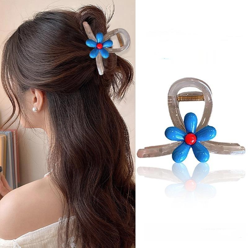 Sky Blue Flower Hair Claw Clips Sweet Girls Clamp Barrettes Exquisite Elegance Shark Crab Clips Women Hair Accessoires