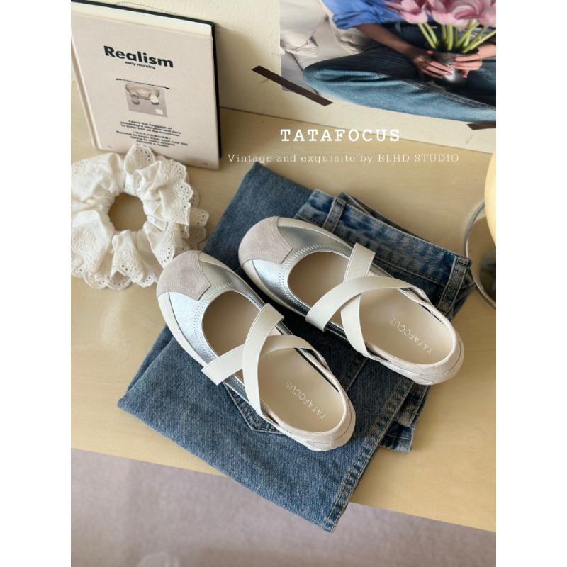 Leather cross belt shallow mouth ballet single shoes women's spring and summer new hollow low heel casual shoes Mary Jane shoes