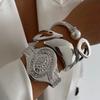 IngeSight.Z Exaggerated Large Inlaid Rhinestone Watch Shaped Heavy Metal Spring Bangles Women's Classic Statement Party Jewelry