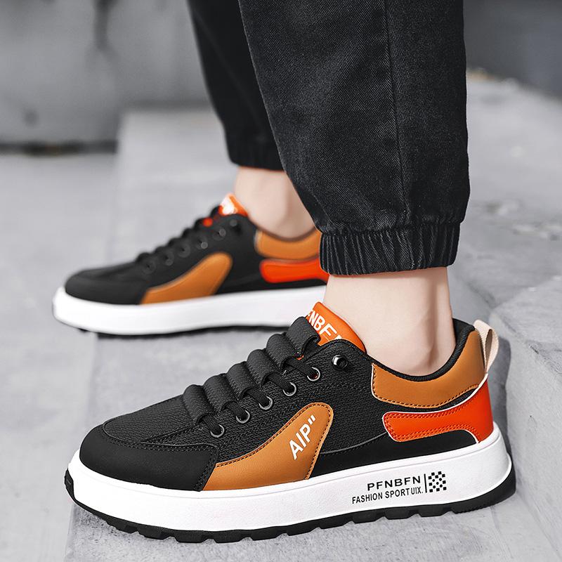 Shoes for Men Men's Leather Sneakers Trend Thick Soled Outdoor Hiking Height Increasing Casual Sneakers Board Shoes Large Size