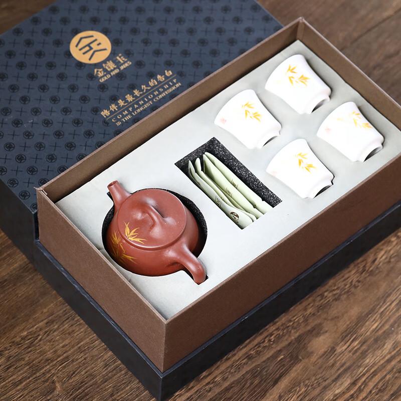 Zhang Guanmin Yixing Zisha Kung Fu Tea Set with Suet Jade Porcelain