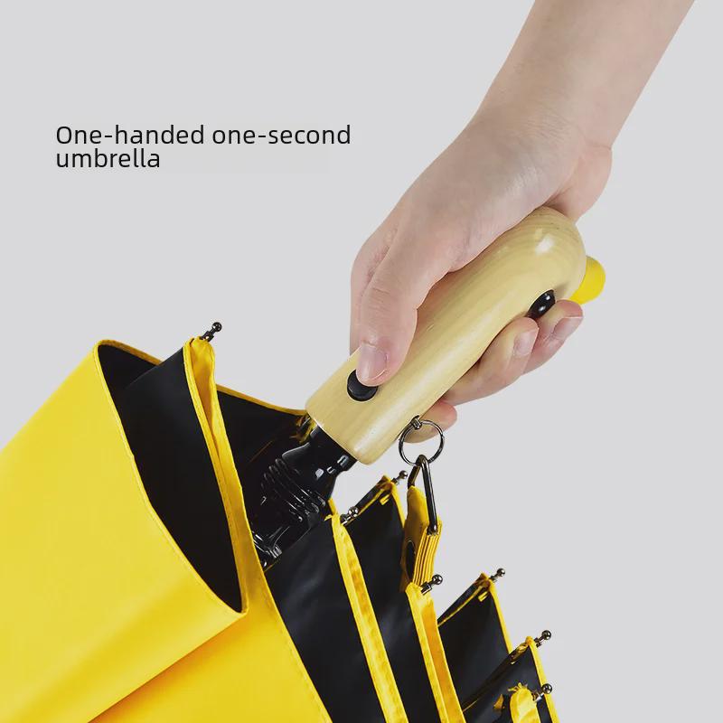 Cartoon Duck Umbrella: Semi-Automatic, Multi-Color, Black Plastic, Wooden Handle, Cute Yellow Duck Design