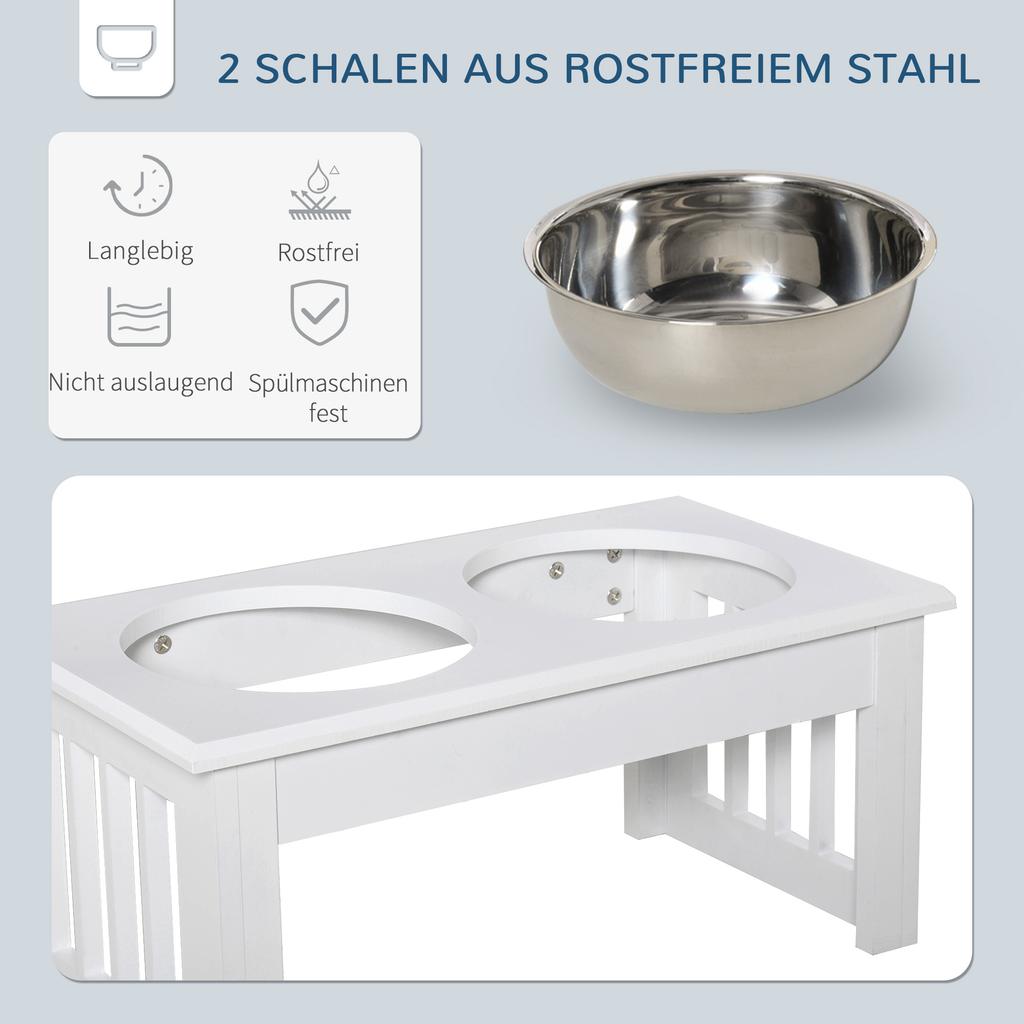 Raised Dog Feeding Bowls with Stand, Stainless Steel for Extra Small and Small Dog, 44L X 24W X 15H Cm - White